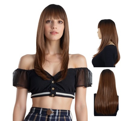 Alilang Long Straight Wig with Bangs Heat-Resistant Synthetic Hair Adjustable Cap