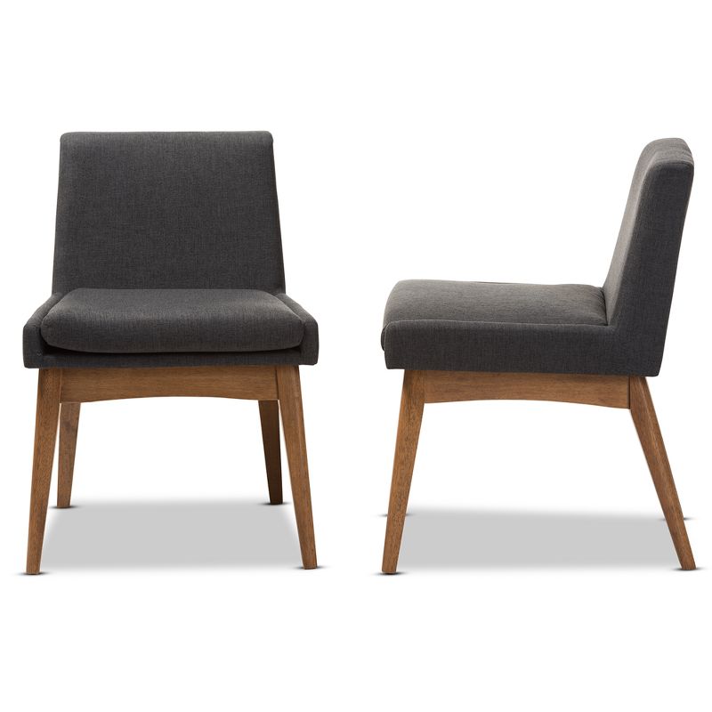 Set of 2 Nexus Mid Century Modern Walnut Wood Fabric Upholstered Dining Side Chair - Baxton Studio, 4 of 11