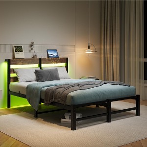 TiramisuBest Full Bed Frame with Storage Headboard, Charging Station & Metal Platform - No Box Spring, Easy Assembly & Noise-Free (Black) - 1 of 4