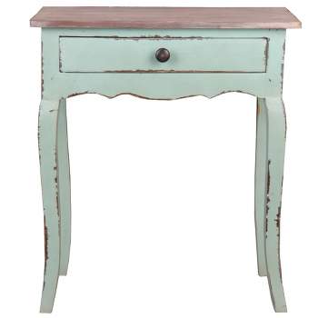 Besthom Shabby Chic Cottage 23.8 in. Bahama Rectangular Solid Wood End Table with 1 Drawer
