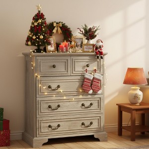 Homy Casa 5-Drawer Farmhouse Dresser, Rustic Wood Storage Chest for Bedroom or Entryway - 1 of 4