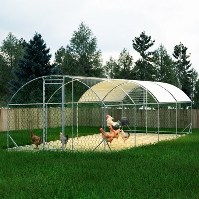 LAOTIES Large Metal Chicken Coop,Walk-in Outdoor Poultry Run With Waterproof Cover And Lockable Door,Chicken Cage