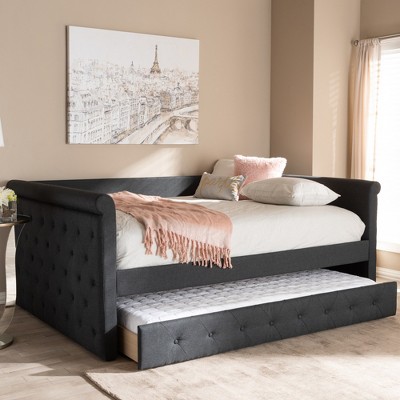 Full Dark Gray Upholstered Wood Frame Tufted Daybed