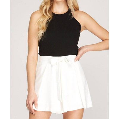 Women's Woven Pleated Shorts With Lining - SHE + SKY