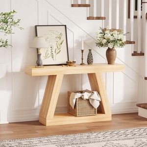 TackView 2-Tier Sofa Table with Open Storage Shelves, 55''Farmhouse Wooden Entryway Table, for Home Office - 1 of 4