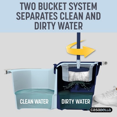 Casabella Dual-Bucket Blue and White Spin Mop System with Extra Refill