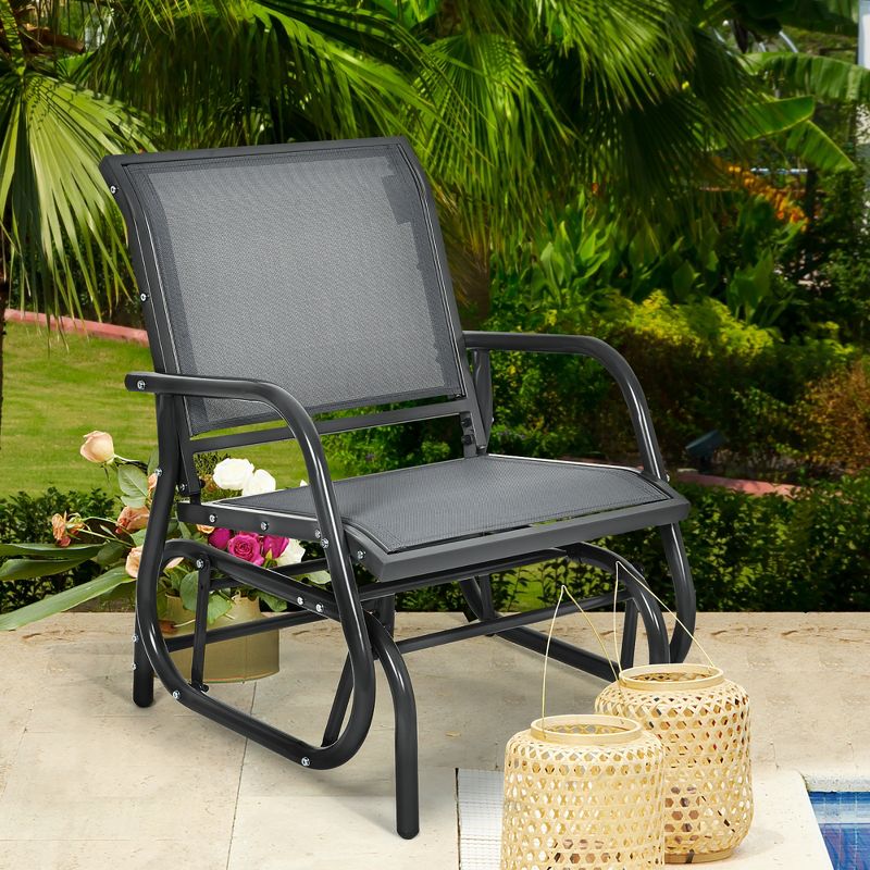 Costway Outdoor Single Swing Glider Rocking Chair Armrest Garden Porch Backyard Grey\Brown, 1 of 10