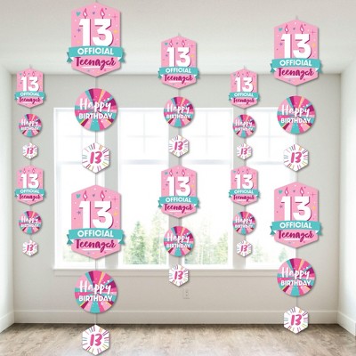 Big Dot of Happiness Girl 13th Birthday - Official Teenager Birthday Party DIY Dangler Backdrop - Hanging Vertical Decorations - 30 Pieces