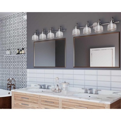 Archie Polished Chrome 4-Light Vintage Vanity Fixture with Double Prismatic Glass Shades