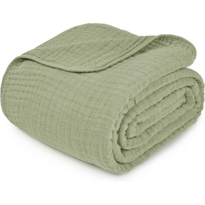 Sage Twin-Sized Ultra-Soft Muslin Cotton Cooling Throw