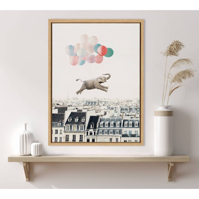 Kate &#38; Laurel All Things Decor 18&#34;x24&#34; Sylvie Happy Elephant in Paris Framed Canvas Wall Art by July Art Prints Natural Zoo Animal City, 2 of 7
