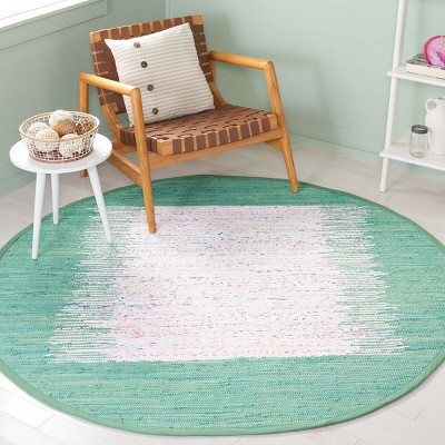 Ivory and Sea Green Round Cotton Area Rug