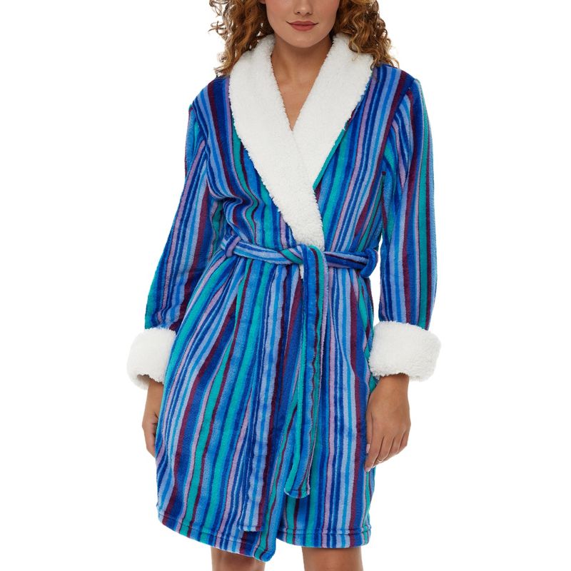 Women's Classic Plush Robe, Short Fleece Bathrobe Solids, 1 of 8