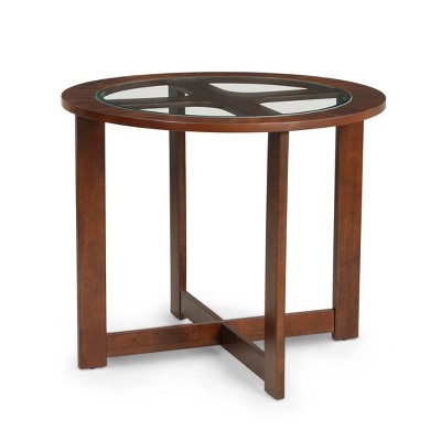 Cylina Dark Brown Glass Top Round Dining Table with 4 Faux Leather Chairs