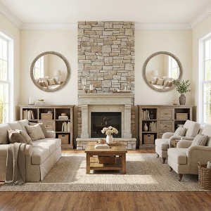 Wooakway 1PC/2PC Circle Wood Frame Beaded Mirror above Sink Console Dresser Rustic Round Wall Mounted Mirror Decor for Living Room 24"/28"/32"/35" - 1 of 4