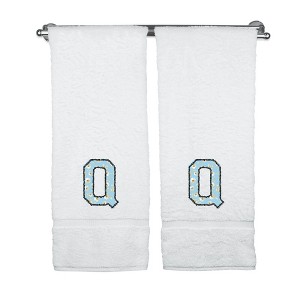 BC BARE COTTON Monogrammed Towels, Personalized Gift, Set of 2 - Embroidered Writing with Light Blue - 1 of 4