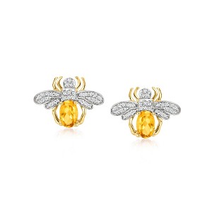Ross-Simons 0.80 ct. t.w. Citrine and .25 ct. t.w. Diamond Bee Earrings in 14kt Yellow Gold - 1 of 3
