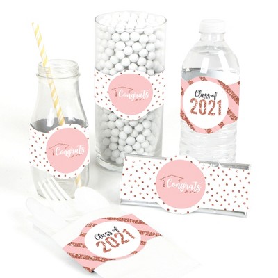 Big Dot of Happiness Rose Gold Grad - DIY Party Supplies - 2021 Graduation Party DIY Wrapper Favors and Decorations - Set of 15