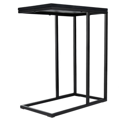 Black Wood and Metal C-Shape Side Table