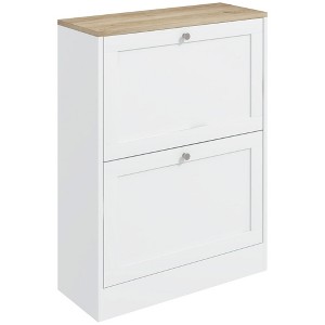HOMCOM Slim Shoe Cabinet for Entryway, Modern Hidden Shoe Storage Cabinet with 2 Flip Drawers and Adjustable Shelves for 12 Pairs of Shoes, White - 1 of 4