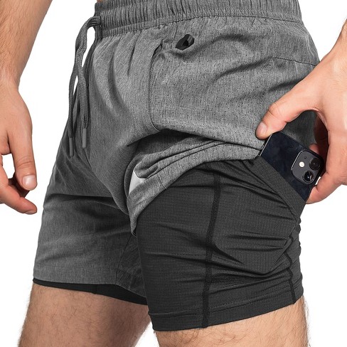 Zilpu Mens Quick Dry Athletic Performance Shorts with Zipper Pocket (5  inch) - Dark Gray, Size : Medium