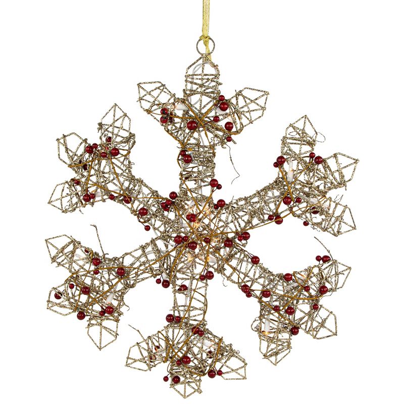 Northlight 19" Lighted Silver Glittered Berry Rattan Snowflake Christmas Window Decoration, 1 of 8