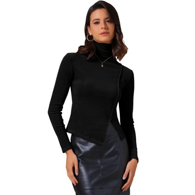 INSPIRE CHIC Women's Turtleneck Long Sleeve Knit Asymmetric Slim Fit Basic Thermal Shirts