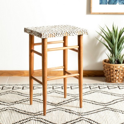Elevate Transitional 30" White Leather and Natural Wood Bar Stool