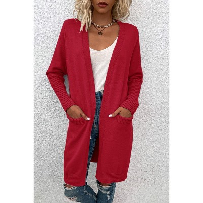 Coolmee Women's Long Sleeve Casual Knit Cardigan Open Front Cozy Sweater Coat with Pockets