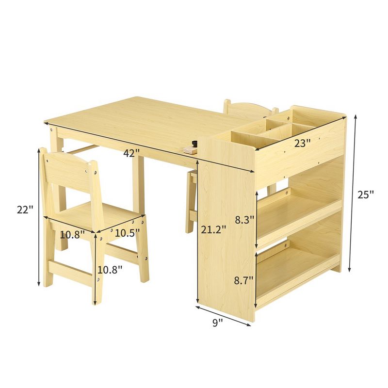 Whizmax Kids Art Table and 2 Chairs--Craft Table with Large Storage Shelves,WarmYellow, 2 of 6