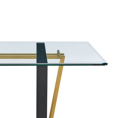 Kai 72" Rectangular Glass Dining Table with Black and Gold Base