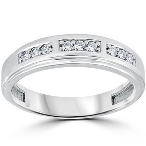 Pompeii3 1/4Ct Mens Round Diamond Polished Wedding Ring 10k White Gold - 1 of 4