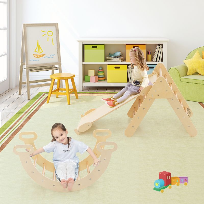 Costway 3-in-1 Kids Climber Set Toddler Wooden Play Arch with Sliding and Climbing Ramp, 2 of 11
