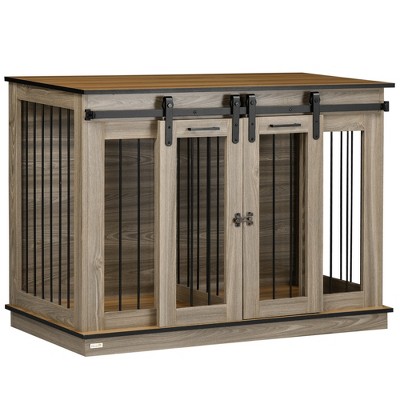 PawHut Modern Dog Crate End Table with Divider Panel, Dog Crate Furniture for Large Dog and 2 Small Dogs with Two Rooms Design