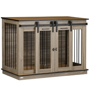 PawHut Modern Dog Crate End Table with Divider Panel, Dog Crate Furniture for Large Dog and 2 Small Dogs with Two Rooms Design - 1 of 4