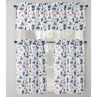 RT Designer's Collection Wine Printed Slub 3 Pieces Kitchen Curtain Set Includes 1 Valance 52" x 18" and 2 Tiers 26" x 36" Each Multi Color