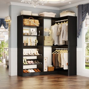 Aheaplus Corner Closet Organizer with 2 Hanging Rods, Walk-In Closet System with Shoe Rack - 1 of 4