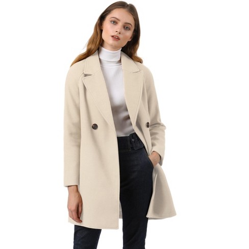 Women Winter Coat Double Breasted Elegant Notched Collar Side Slit Wool  Blend Overcoat Classic Fall Winter Trench Coat