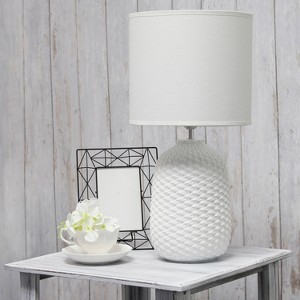 20.4" Traditional Ceramic Purled Texture Bedside Table Desk Lamp with White Fabric Drum Shade - Simple Designs - 1 of 4