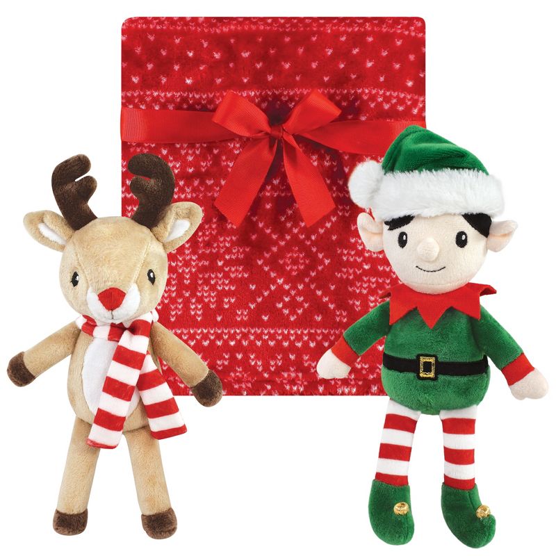 Hudson Baby Unisex Baby Plush Blanket with Toy, Rudolph And Elf, One Size, 1 of 6
