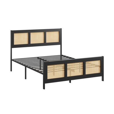Rattan Bed Frame with Headboard, Strong Metal Slats Support, Noise-Free Design, No Box Spring Needed