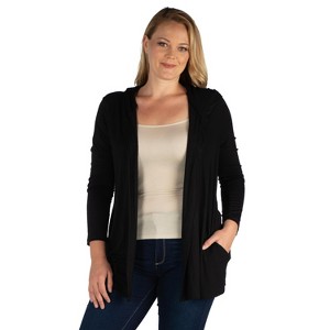 24seven Comfort Apparel Open Front Lightweight Hooded Plus Size Cardigan - 1 of 4