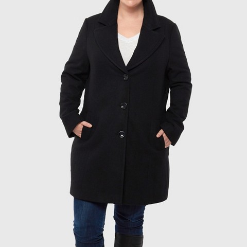 Alpine Swiss Alice Womens Plus Size Wool Overcoat Classic Notch Lapel Walking Coat BLK 1XL