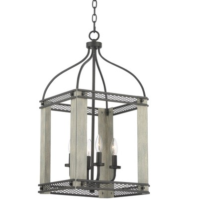 Franklin Iron Works Gallo 14" Wide Bronze and Painted Wood 4-Light Lantern Pendant Light