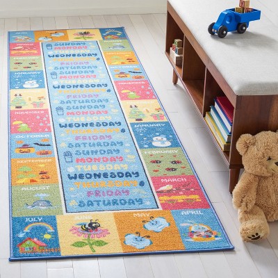 Kids Playhouse Blue and Green Synthetic Runner Rug - 2'2" x 8'