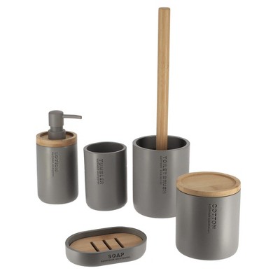 Evideco French Home Goods Refined Bathroom Essentials Set with Natural Bamboo - 5 pieces