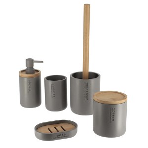 Evideco French Home Goods Refined Bathroom Essentials Set with Natural Bamboo - 5 pieces - 1 of 4