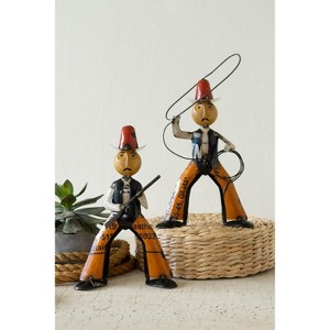 Set of 2 Reclaimed Metal Cowboy Figurines – Distressed Recycled Iron Western Yard Art Decor by Kalalou - 1 of 3