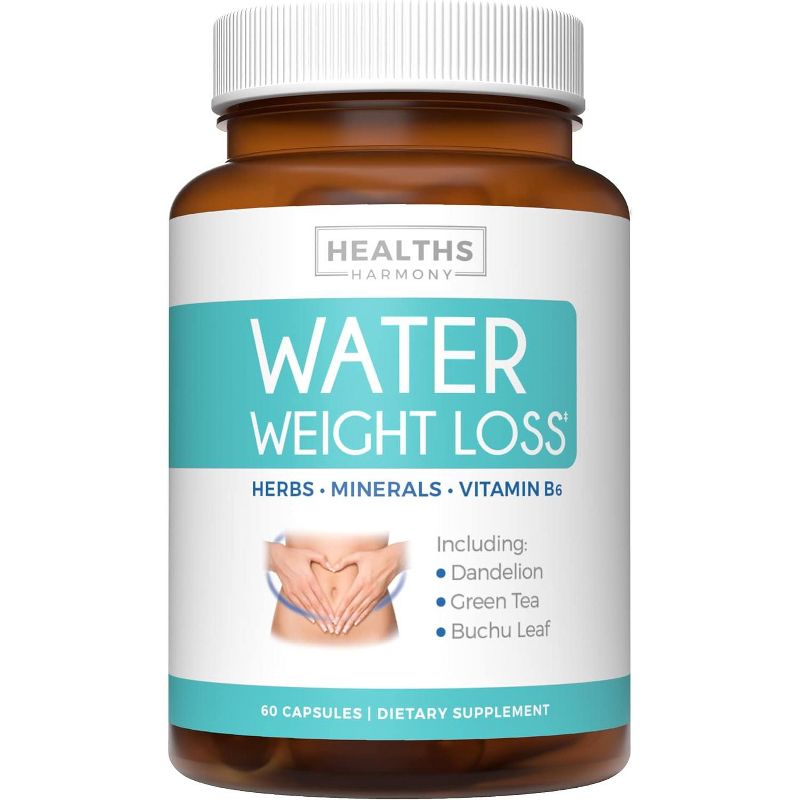 Water Weight Loss Capsules, Diuretic Water Pills for Bloating Relief and Weight Loss for Men and Women, Healths Harmony, 60ct, 1 of 3