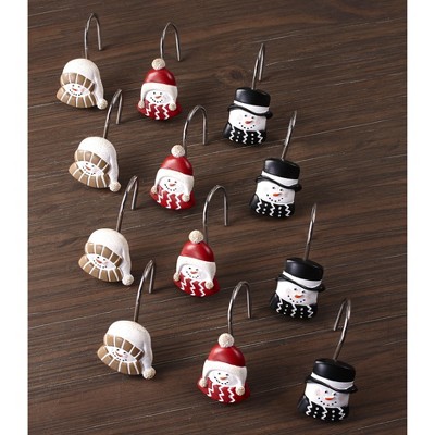 Lakeside Snowman Shower Curtain Hooks with Retro Look - Decorative Rings - Set of 12